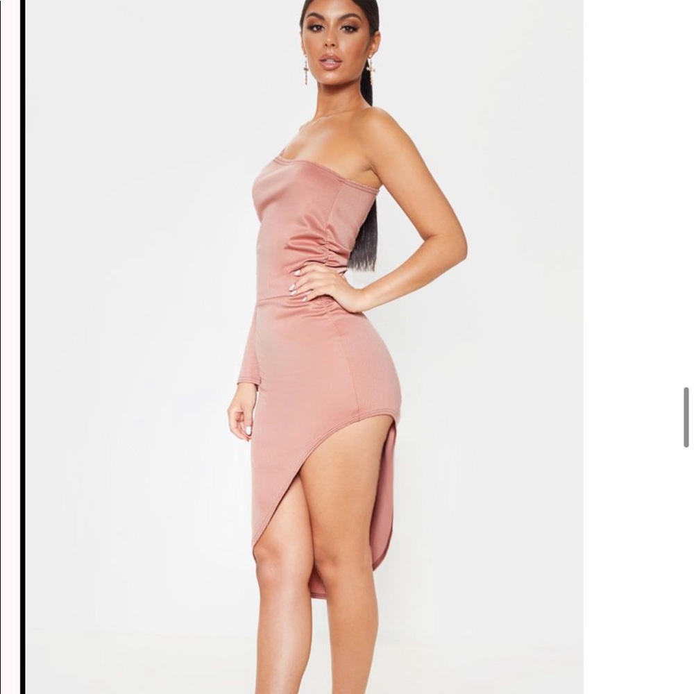 Dusty matte Rose One Shoulder Ruched Detail Midi Dress